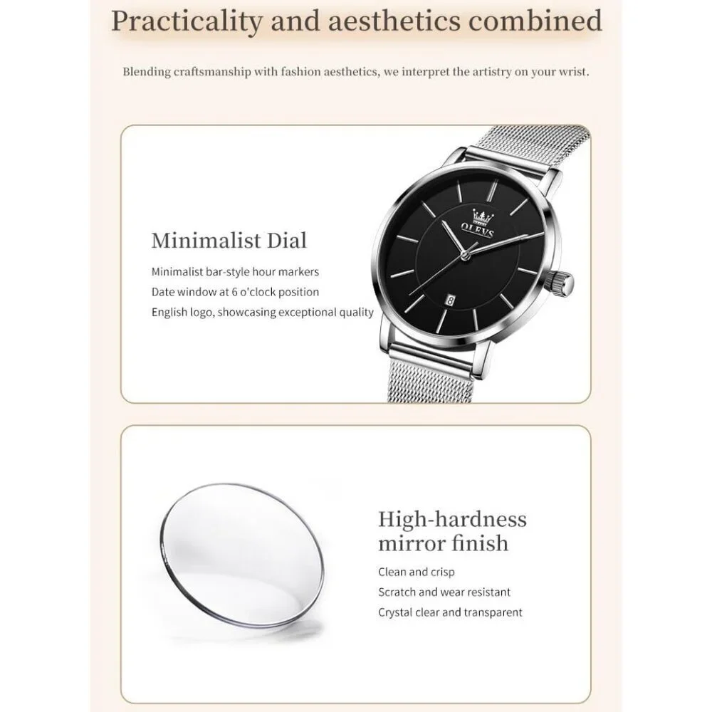 Women's Silver Black Watches for Ladies Female Wrist Watch Leather Band